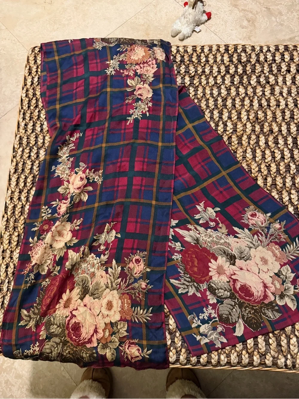 Vtg RALPH LAUREN Silk Floral Plaid Winter Scarf